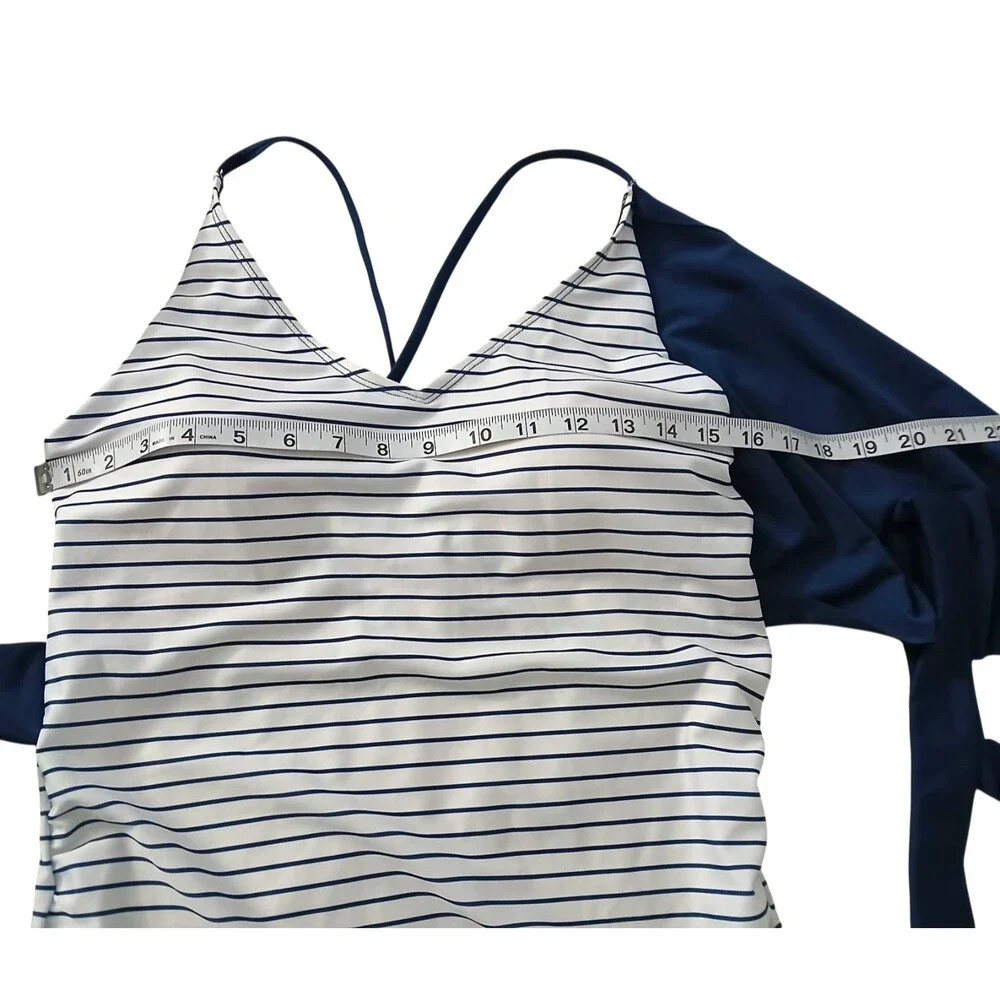 NEW Nani Swimwear Wrap-Tie Tankini Top Womens Large Pinstripe Swimsuit Swim Suit
